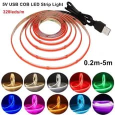 5V USB COB Luzes De Tira Led Vermelho Roxo Rosa Gelo Azul Verde Fita Lâmpada Luz Do Dia Branco Flexível 0.2m-5m TV Backl