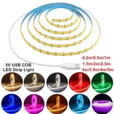 Luzes De Tira Led COB USB De 10 Cores Para TV 5V Fita Alimentadas Por 0.2m-5m Faixa De Luz Flexível De Fundo Quarto Sob