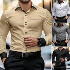 Camisa Casual Masculina Social Slim Fit de Manga Longa com Coloridos em Contraste