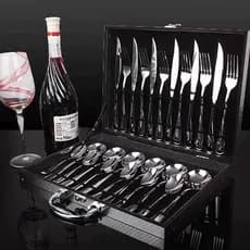 Jogo Talheres 24 Peças Faqueiro Inox Premium Luxo Com Maleta