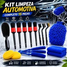 Kit 15 Peças Lavagem Automotiva Esponja + Escova + Flanela 30x40cm + Aplicador de Cera + Luva Microfibra + Pincel