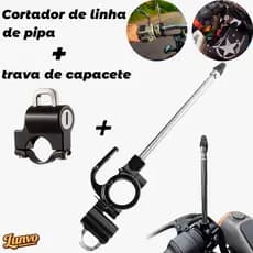 Antena Corta Linha Pipa Guidão + Cadeados Universais Multiuso–Trava Antifurto para Moto, Capacete, Bicicleta e Bolsa