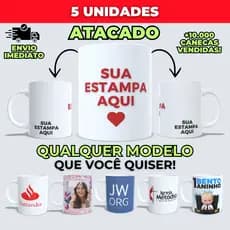 Kit 5 Caneca Personalizada em Porcelana Brilhante para Empresas Lojas Presentes e Decoração