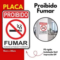Placa Proibido Fumar 15X20 Sinalização PS Rígido UV
