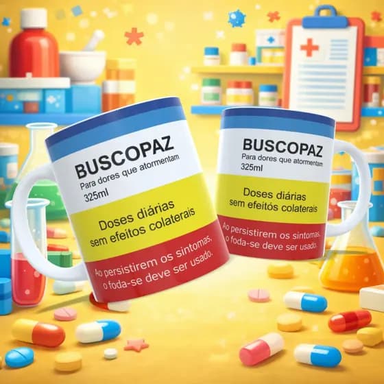 Caneca Personalizada Mem engraçado Bula Remédio Busco Paz