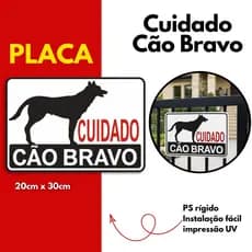 Placa Cuidado Cão Bravo 20x30 Sinalização PS Rígido UV
