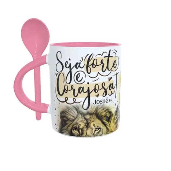Caneca Personalizada com Colher Frases Cristãs Evangélicas Religiosa Bíblia