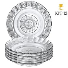 Kit Até 12 Pratos De Vidro Egípcio Fundo Transparente Estrela 22cm Moderno Resistente e Sofisticado