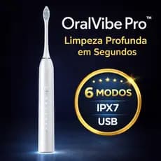 Escova Elétrica OralVibe X™ Sônica Recarregável USB 6 Modos + 4 Refis IPX7 Profissional