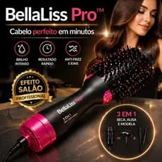 Escova Secadora Alisadora 3 em 1 BellaLiss Pro™ Profissional Seca Alisa Modela Anti Frizz Cabelo de Salão em Casa 110V