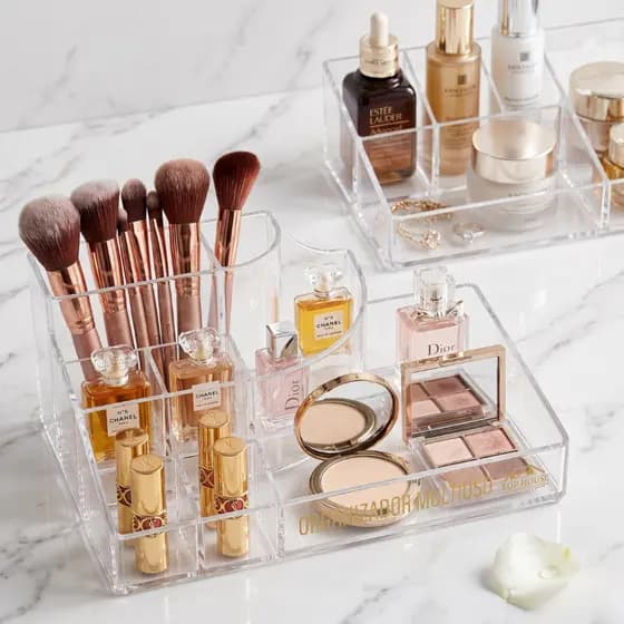 Organizador De Maquiagem Acrílico Com Cavidades Elegance Transparente portatil Batom Esmalte
