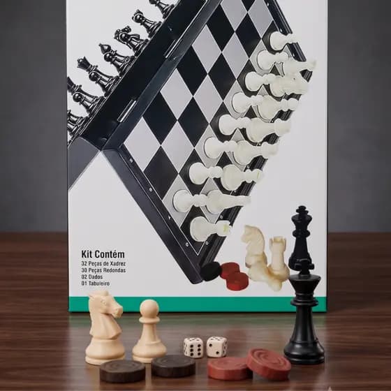 Jogo Xadrez Tabuleiro Grande Magnético Dobrável Peças C/ Imã Estojo 29 x 29 cm Pronta Entrega