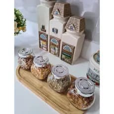 Kit 6 Potes de Vidro Redondo com Tampa Cromada | Porta Temperos e Condimentos