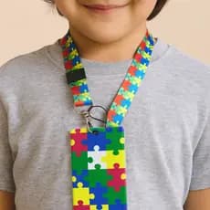 Kit 4 Porta Crachá Quebra-Cabeça – Identificação Inclusiva Autismo + Cordão