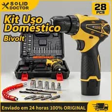 Solid Doctor Furadeira Parafusadeira Uso Doméstico 12V 2 Baterias Portátil sem Fio Com 26 Kit