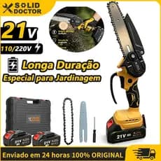 Solid Doctor Mini Motosserra Elétrica 6 Polegadas 21V Sem Fio 2 Baterias Bivolt Com Maleta, Leve