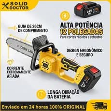 Solid Doctor Motosserra Elétrica Brushless Saws 12" 21V 950W Alta Potência com Protetor 2 Baterias