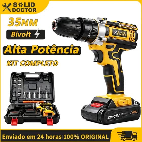 Solid Doctor - Furadeira Parafusadeira de Impacto Profissional 21V (Brushless): Kit Com 2 Baterias
