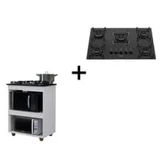 PROMOÇÃO Kit Cooktop Itatiaia 5 Bocas + Balcão Madeira Kaike