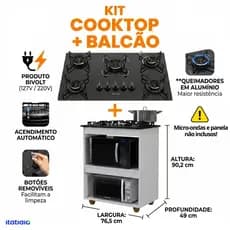 QUEIMA DE ESTOQUE Kit Cooktop Itatiaia 5 Bocas Balcão Kaike