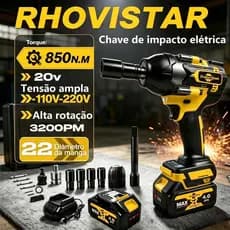 Rhovistar Chave De Impacto Sem Fio, 850NM Motor Brushless 20V,2 Baterias De 4.0AH,Acompanha Todos Os Acessórios e Maleta