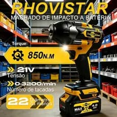 Chave De Impacto Sem Fio, Motor Brushless,20V 580NM/850NM/1500NM alto torque, bateria 4,0Ah, 127(110V)/220V, Com Estojo