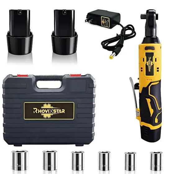 Chave de catraca elétrica sem fio 12V com bateria 2×2,0 Ah, inclui 6 soquetes, kit portátil de chave elétrica