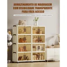 50CM-58CM Armário Organizador 5 Camadas 2 Portas – Dobrável, Empilhável com Rodízios – Multiuso