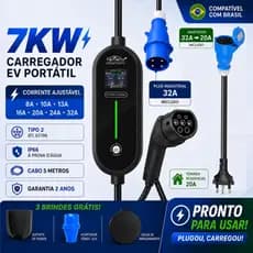 Carregador Portátil para Veículo Elétrico 7kW 32A 110V/220V Bivolt