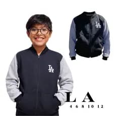 Jaqueta Infantil Masculina Bomber  Preta y azul marino com Manga Cinza y bordado na frente  LA  y  NY Casual Confortável