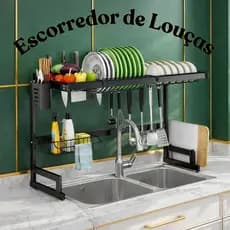 Escorredor De Louças Suspenso Prateleira para Pia Grande 85Cm Preto Fosco Multifuncional Cozinha