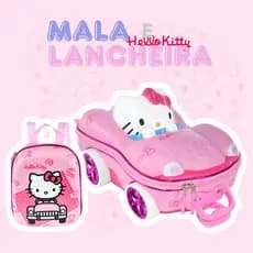 Mochila Lancheira E/OU Mala com Rodinhas Hello Kitty 3D Infantil Bolsa de carrinho Escolar