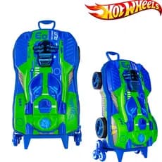 Mala Bolsa de Carrinho Infantil Hot Wheels 3D com Rodinhas Multicolorida Giratórias 360°Mochila