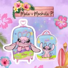 Mochila Lancheira E/OU Mala Infantil Disney Angel Stitch Bolsa de Carrinho Escolar Viagem
