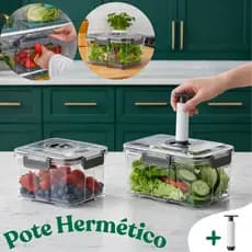 Pote para Alimentos com Tampa Hermética e Bomba de Vácuo 1,5L 2L Conserva Grãos Frutas Frios Legumes