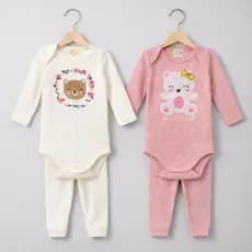 Conjunto Infantil Menina 2 Peças Canelado 100% Algodão Body Manga Longa + Calça Bebê Confortável