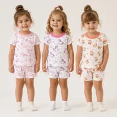 Kit 6 Peças Pijama Infantil Menina Estampado 100% Algodão Tam 1 ao 3 Anos