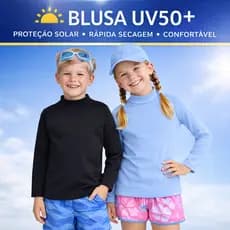 Kit 2 Camisetas UV Infantil Proteção Solar UV50+ Praia Piscina Bebê Menina Menino P ao 14