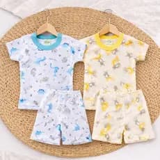 Kit 2 Conjuntos Infantil Menino Ribana Canelada 100% Algodão Bermuda e Blusa 1 a 3 Anos