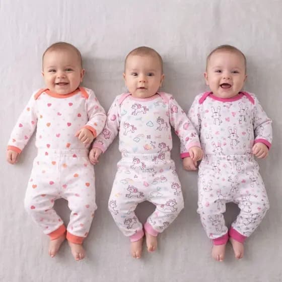 Kit 3 Conjuntos Body Longo + Calça Bebê Menina Algodão P M G Estampas Sortidas