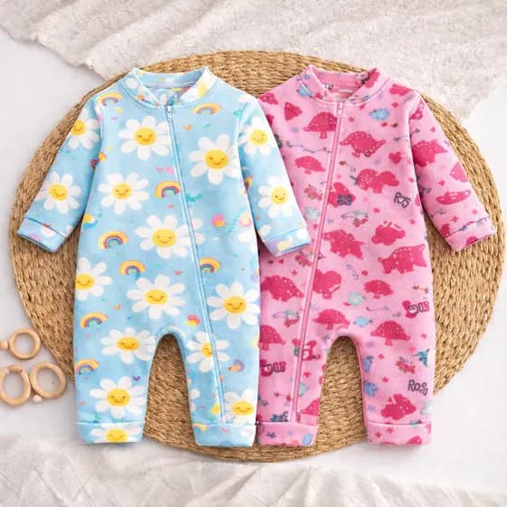 Kit 2 Macacão Bebe Menina Com Zíper Roupa Inverno Soft Peluciado Sortido