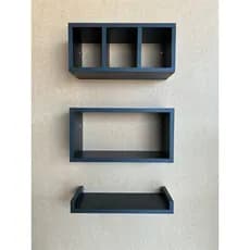Kit 3 Prateleiras Nichos Triplos para Banheiro em MDF Preto ou Cinza Escuro