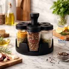 Porta Tempero e Condimento Giratório Com 6 Pote de Vidro 85ml Para Cozinha Moderno Luxuoso