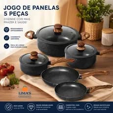 Jogo De Panelas Antiaderente Revestimento Cerâmico Tampa de Vidro Indução e Gás 5 Peças