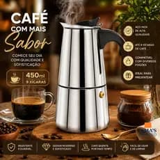 Cafeteira Italiana Inox Albema 450ml Café Expresso 9 Xícaras Fogão a Gás e Elétrico