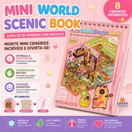 Livro Infantil De Adesivos 5D Mini Cenários Criativos Educativo Com Pinça