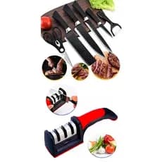 Kit 6 Facas Inox Profissionais + Amolador de Facas