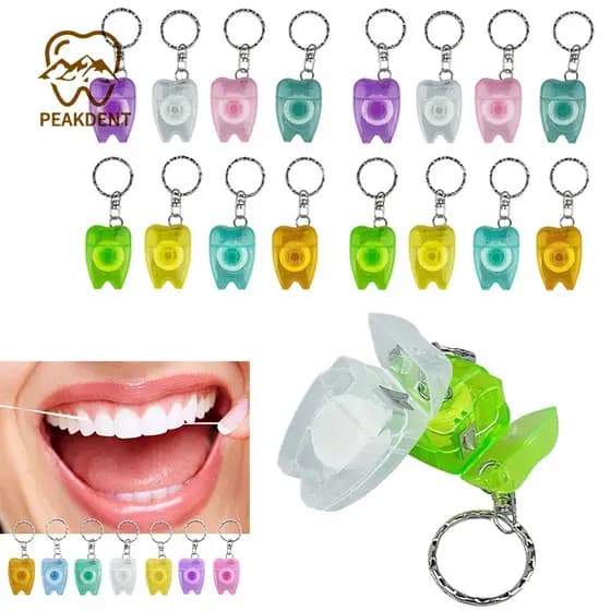 50/100 unidades de palitos de fio dental em formato de dente, fio dental 2 em 1 com chaveiro para limpeza dos dentes, pr