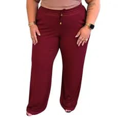 Calça Pantalona Plus Size Canelada Cintura Alta Não Marca Super Confortável Modela Corpo Oferta