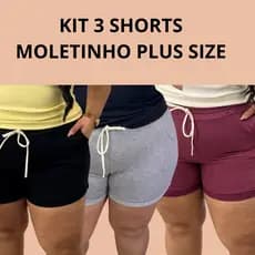 KIT 3 SHORT FEMININA MOLETINHO PLUS SIZE ZERO TRANSPARENCIA CONFORTO ELEGANCIA NO VERAO